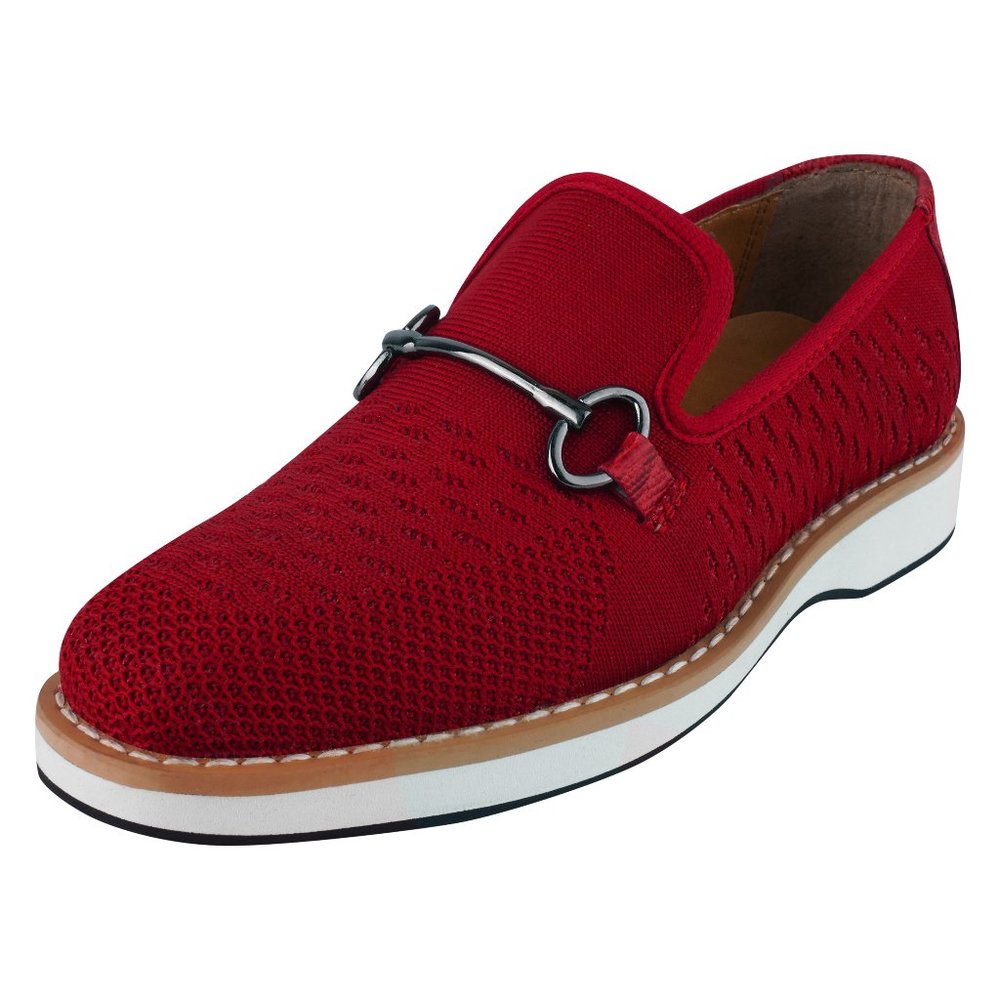 Joyce Boys Textile & Lizard Print Leather Kids Slip on Red Loafer Shoes